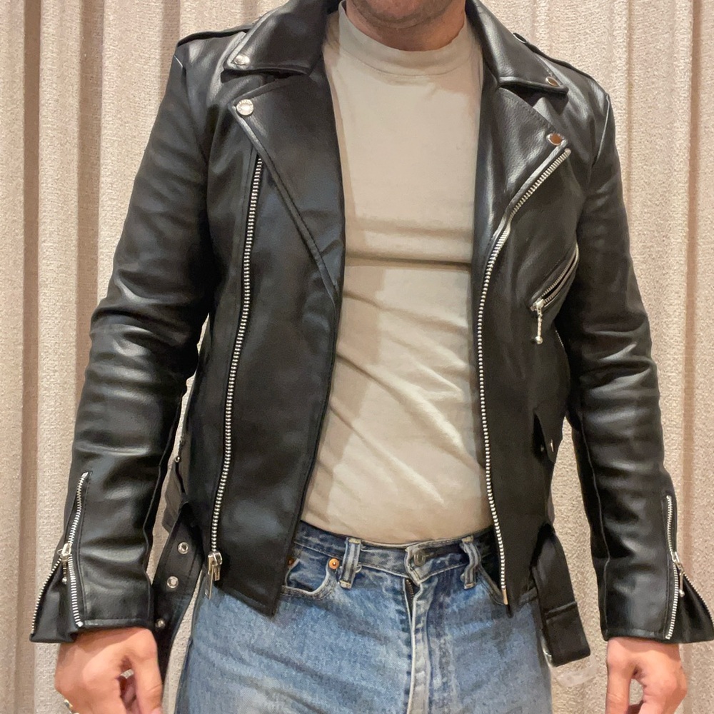 Biker Jacket - Straight To Hell - Slim Classic - Vegan Leather - Red Interior